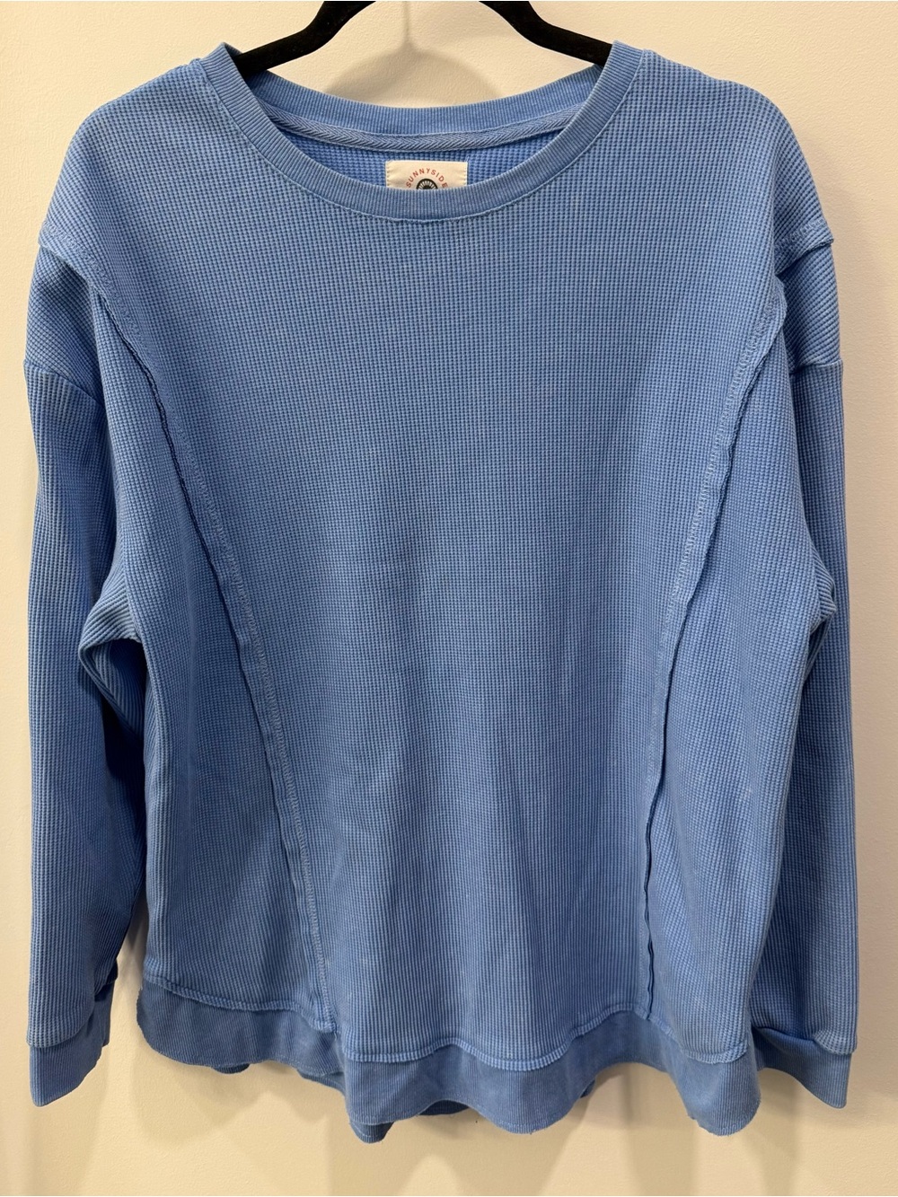 Sunnyside by Sundry Womens XL Blue Waffle Knit Pullover Thermal Top NWOT